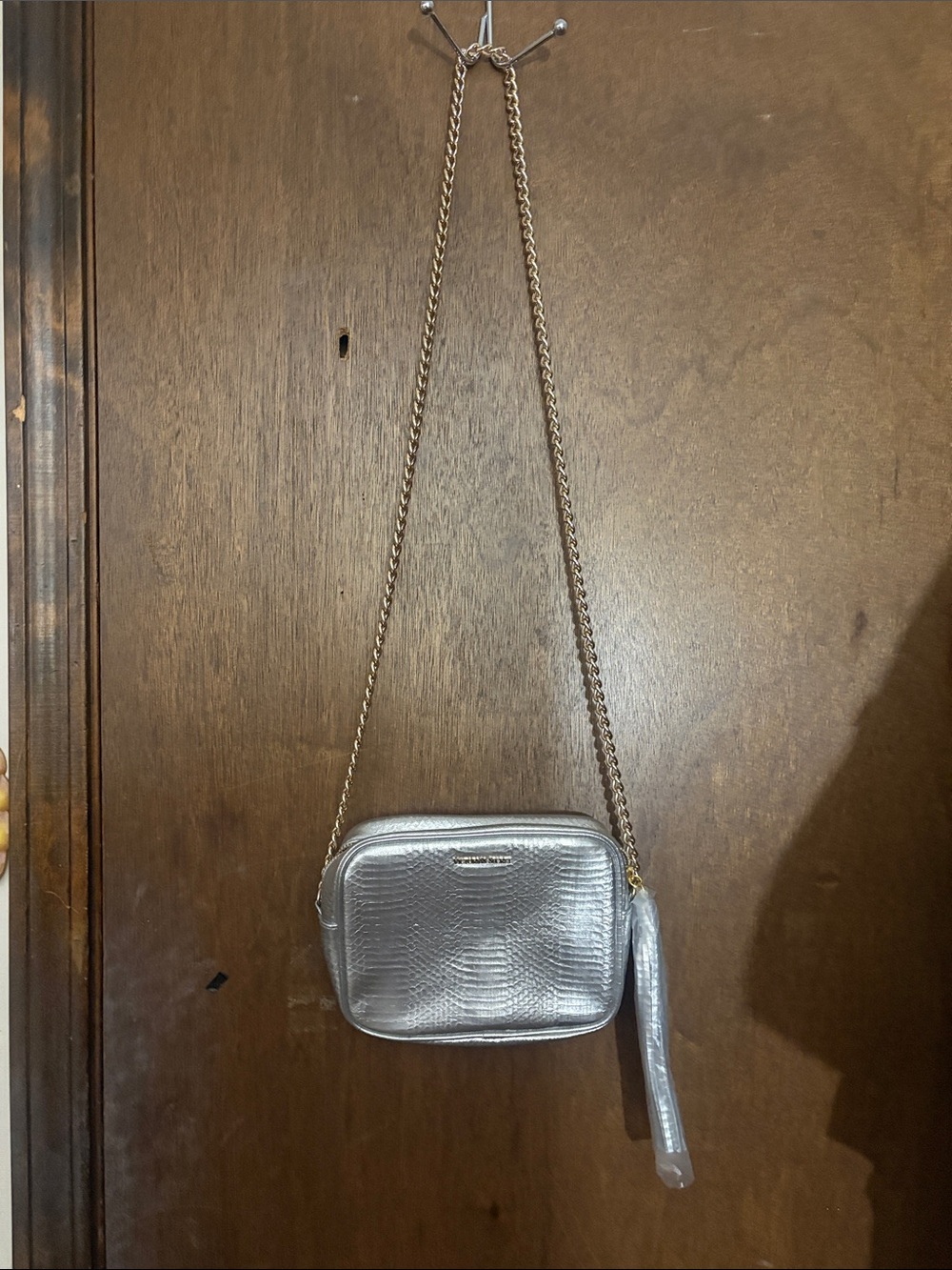 Victoria's Secret Metallic Silver Crossbody with Chain Strap